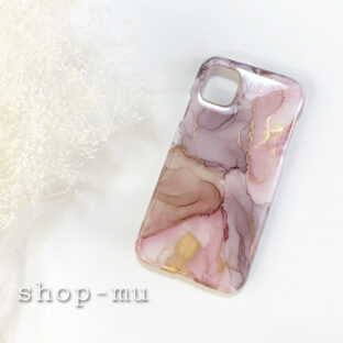 アルコールインクアートスマホケース/くすみピンク・パープル系大理石/iPhoneケース