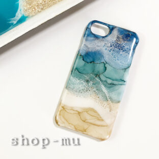 海アート/深めブルー/アルコールインクアート/波アート/レジン