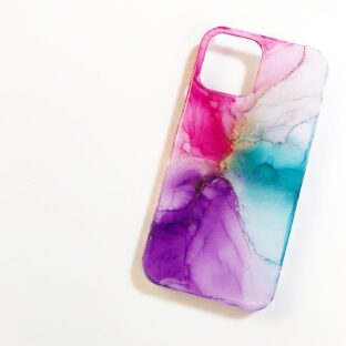 アルコールインクアートスマホケース/ターコイズピンクパープル/iPhoneケース