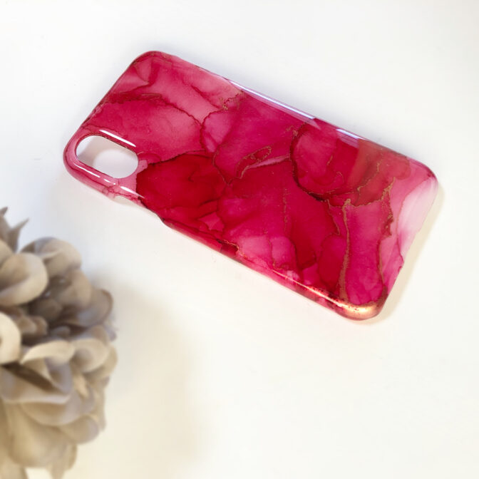 レッドのアルコールインクアートスマホケース