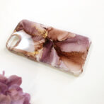 茶色と紫のアルコールインクアートスマホケース