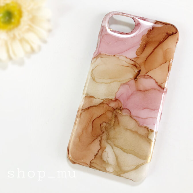 ピンクブラウンのアルコールインクアートスマホケース