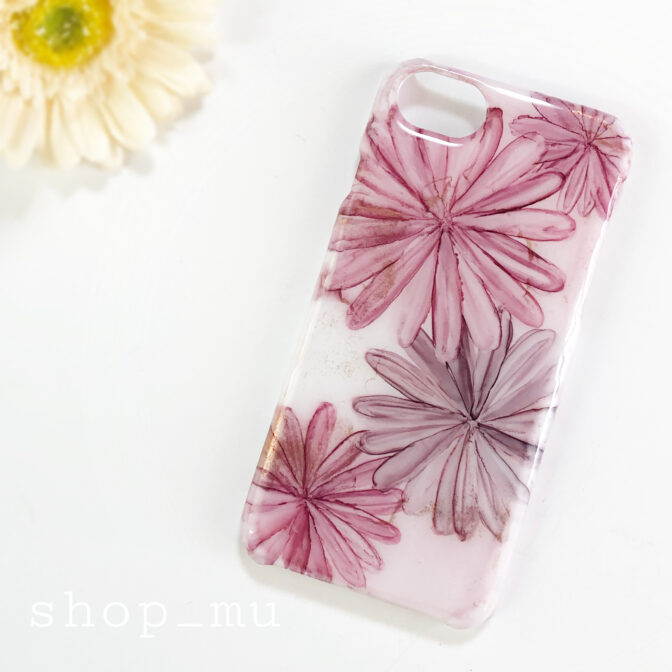 ピンクのアルコールインクアートのスマホケース