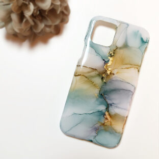 アルコールインクアートスマホケース/ブルー大理石/iPhoneケース