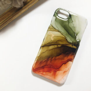 アルコールインクアートスマホケース/グリーン～カーキ～オレンジ/iPhoneケース