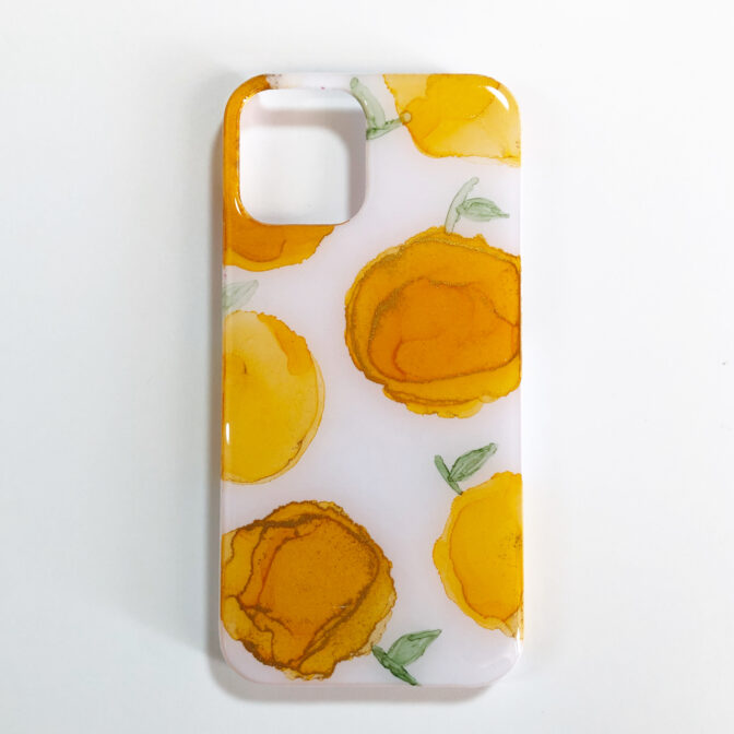 オレンジ色のアルコールインクアートスマホケース