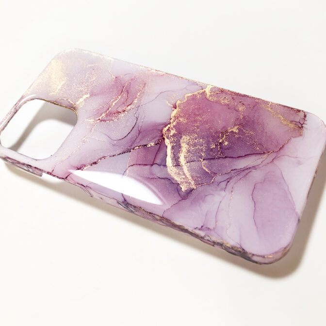 ピンクと紫のアルコールインクアートのスマホケース