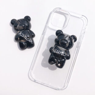 【名入れ】クマちゃんのスマホグリップ【ブラック】