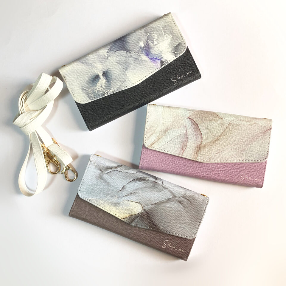 アルコールインクアート手帳型ストラップ付きケース